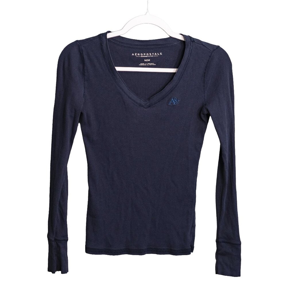 Aeropostle Y2K Navy Henley - Perfect for Layering - Medium